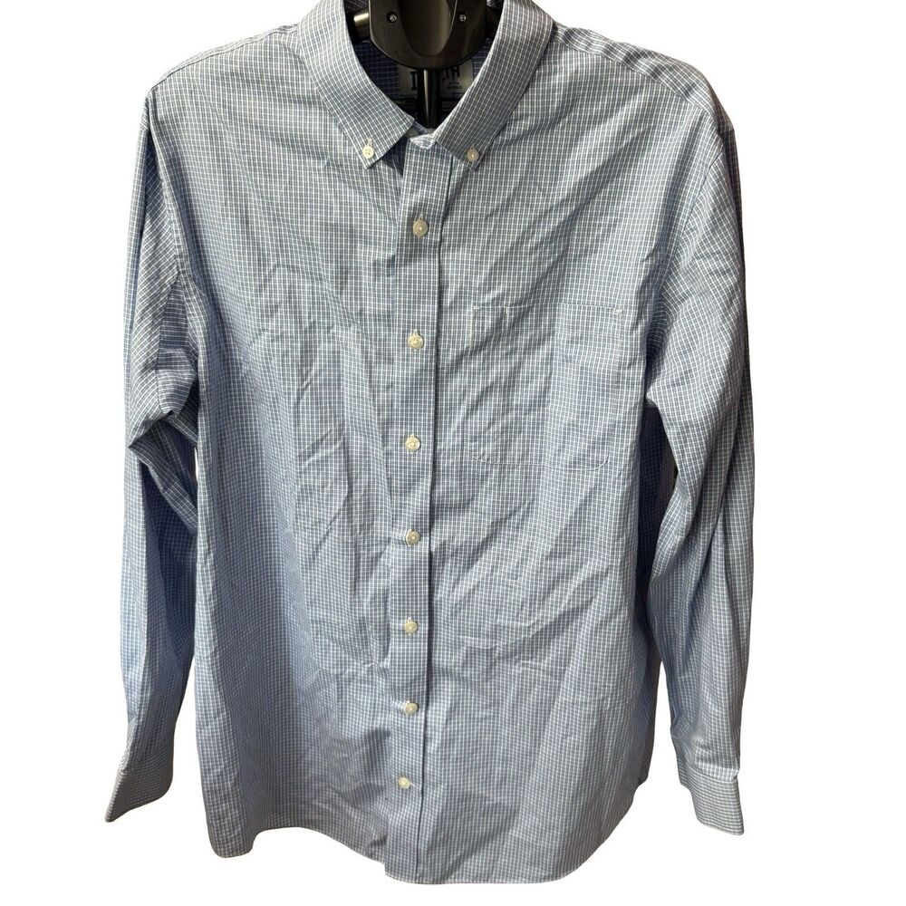 Duluth Button Down Shirt Mens Large Tall Relaxed Blue White Plaid Cotton